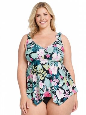 Kona Sol V-Neck Shoulder Ties Sharkbite Tankini Top Size 14W